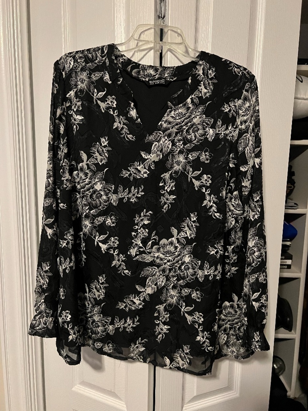 Silhouette Floral Print Mesh Chiffon Blouse